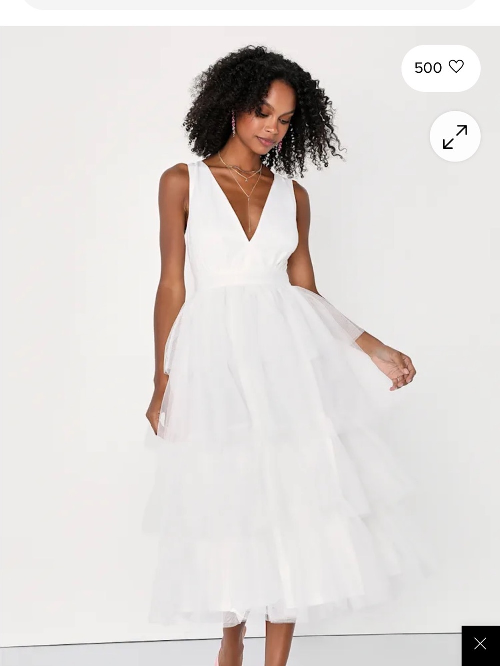 Lulus White V-Neck Tiered Tulle Midi Dress